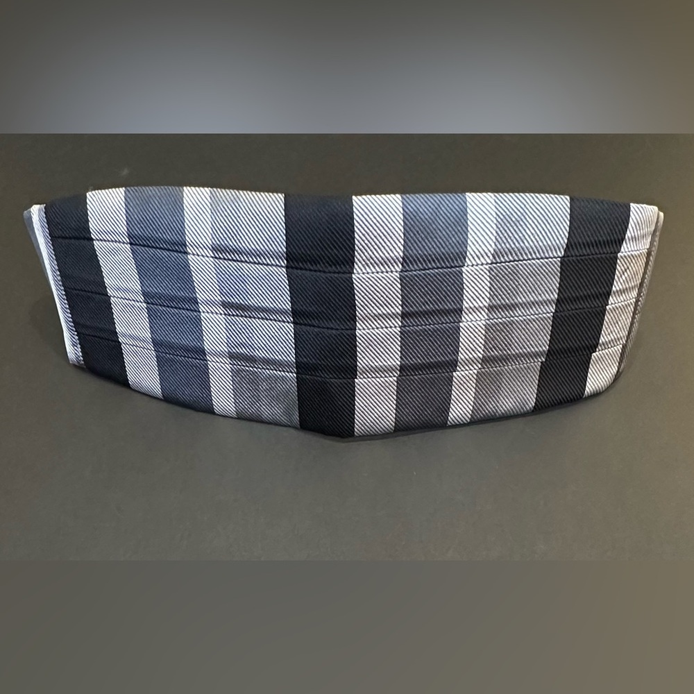 🌟HP🌟VTG 1960 100% Silk Renaar-Hollyvogue Monochrome Gray/Black Stripe Cummerbund